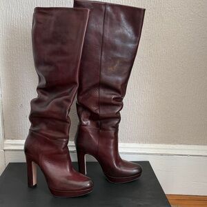 Barneys New York Dark Red Leather Heeled Boots